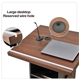 AZBROW Portable Podium with Locking Wheels, Wooden Conference Room Lecture Desk, 60 * 70 * 118 CM (Brown)