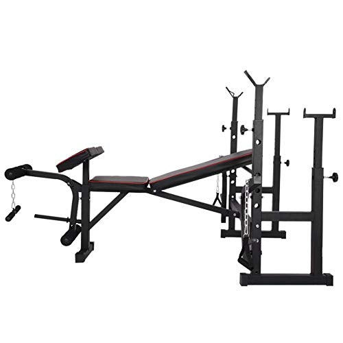 QAZQ Olympic Standard Weight Bench Press Bench with Squat Rack Stand, Leg Developer Extension, Preacher Curl, Barbell Dumbell Pad, for Strength Training Weightlifting Sit up Board Workout Station
