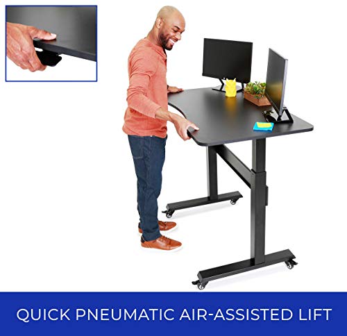 Stand Steady Tranzendesk | Pneumatic Standing Desk with Detachable Wheels| Height Adjustable Sit to Stand Workstation | Modern Ergonomic Stand Up Desk for Home & Office (48 Inch / Black) 