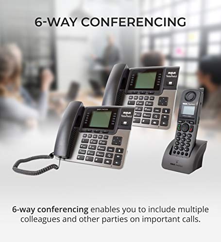 RCA U1000 Unison Base Station 4 Line Phone Systems for Small Business with Digital Receptionist Bundled with RCA U1100 Wireless Deskphone, U1200 Cordless Accessory Handset and 12 Blucoil AAA Batteries