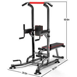 YYMN Power Tower Dip Station Pull Up Bar Strength Training with Dumbbell Bench,Home Gym Height Adjustable Exercise Tower Dip Stand, Strength Training Multi-Function Fitness Equipment