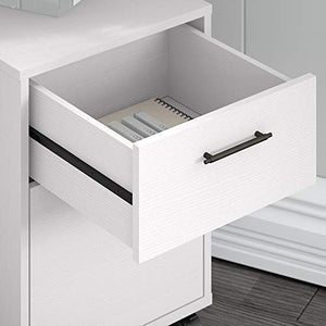 Bush Furniture Key West 60W L Shaped Desk with Mobile File Cabinet, Pure White Oak