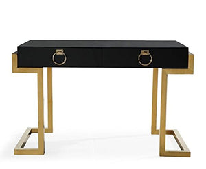 TOV Furniture The Majesty Collection Contemporary Style Bedroom Office Writing Desk, Black with Gold Accents
