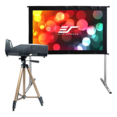 Elite Projector MosicGO Ultra Short Throw Projector IPX2 with Li-Ion Battery Dual Speaker Native 1080P UST ALR DLP LED Bundle with Elite Projection Screen OMS58H2, Tripod Stand Indoor/Outdoor - MGFU-S
