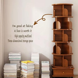 TruRim Rotating Bookshelf Tower, Wooden Narrow Bookshelf 360 Degrees Display (Six-Tier)