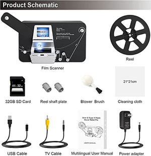 USHNIH Film to Digital Converter with 2.4" Screen, Convert 8mm & Super 8 Film into 1080P MP4 Files