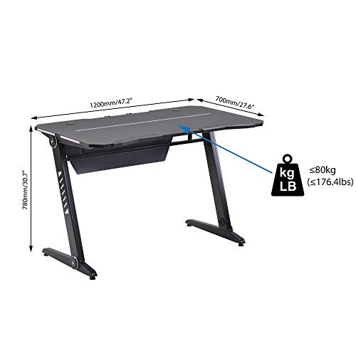 Gaming Desk LED Lights Z-Shaped Ergonomic Computer Desk Comfortable for PC Gamers Home Office Racing Table Workstation with RGB LED Lights, Headphone Hook (47.2" L x 27.6" W x 30.7" H)