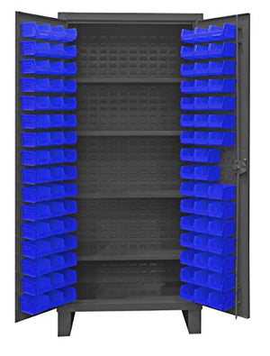 Durham HDC36-96-4S5295 Lockable Cabinet with 96 Blue Hook-On Bins, 36" Wide, 12 Gauge