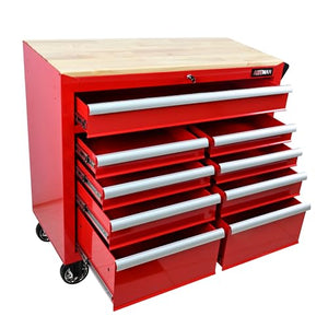 Sunhilda 9 Drawers Multifunctional Tool Cart with Wheels and Wooden Top (Red)