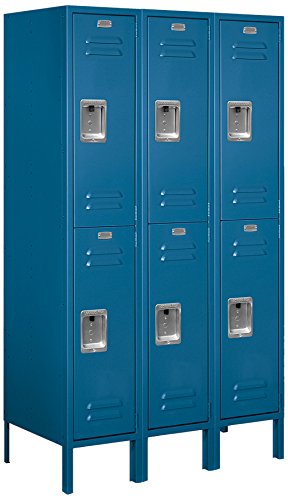 Salsbury Industries Assembled 2-Tier Standard Metal Locker with Three Wide Storage Units, 5-Feet High by 18-Inch Deep, Blue