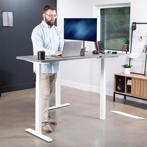 VIVO Electric Height Adjustable L-Shaped Corner Stand Up Desk - White Frame - 3E Series