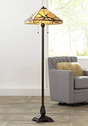 Robert Louis Tiffany Rustic Tiffany Style Floor Lamp 62" Tall Bronze Metal Hand-Crafted Stained Glass Shade