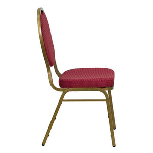 LIVING TRENDS Marvelius Teardrop Back Stacking Banquet Chair 10 Pack - Burgundy Patterned Fabric, Gold Frame