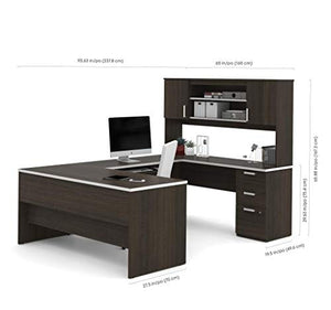 Bestar Ridgeley Executive Computer Desk with Hutch, Lateral File Cabinet, and Bookcase - Dark Chocolate