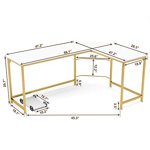 Teraves Reversible L-Shaped Desk Corner Gaming Computer Desk Office Workstation Modern Home Study Writing Wooden Table
