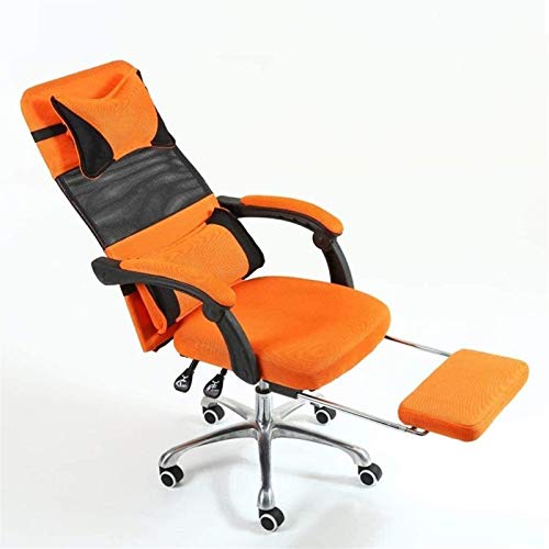 Office Chair High Back Mesh Executive Managerial Boss Chair with Footrest, Recliner, and Rear Storage Bag - Orange