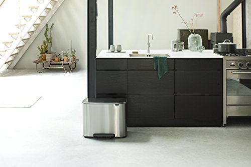 Brabantia Bo Step On Trash Can - 2 + 5 Gal Buckets (Matt Steel FPP) Kitchen Garbage/Recycling Can with Removable Compartments.