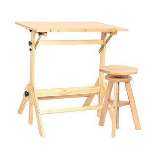 Teerwere Drafting Table Solid Wood Painting Table Oil Painting Table Adjustable Height Tilt Tabletop Fine Art Painting Table Drawing Table (Color : Natural, Size : 90x60x75CM)