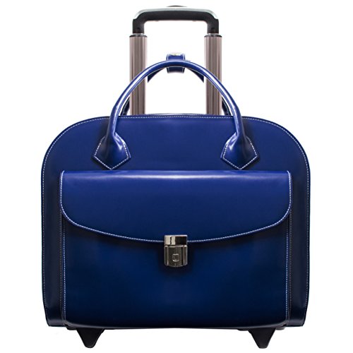 McKlein Granville, Top Grain Cowhide Leather, 15" Wheeled Ladies' Laptop Briefcase, Navy (96147A)