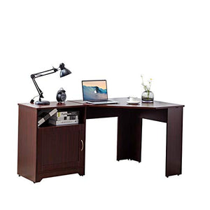 Hironpal Corner Desk with Reversible Storage File Cabinet Compact L Shaped Desk for Small Place Executive Workstation for Home Office,Cherry Brown, 59''