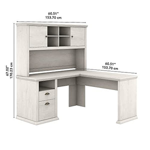 Bush Furniture Yorktown 60-Inch Corner Desk with Hutch, Linen White Oak