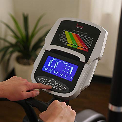 Sunny Health & Fitness Electric Eliptical Trainer Elliptical Machine w/Devicec Holder, Programmable Monitor and Heart Rate Monitoring, 300 LB Max Weight and 20"" Stride - SF-E3875, Black