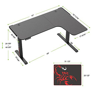 DESIGNA 61 inches Electric L Shaped Standing Desk, Height Adjustable Corner Computer Gaming Desk, Modern Simple Style with Large Mouse Pad, Black