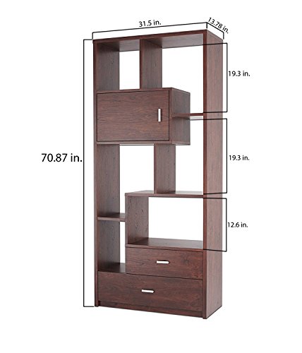 ioHOMES Pollock Modern Display Case with Drawers, Vintage Walnut