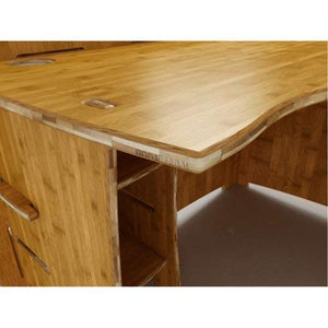 Legaré Furniture Corner L-Shaped Office Desk, Home Computer Desk, No Tool Assembly with Adjustable Shelves, Amber Bamboo