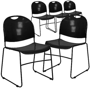 Flash Furniture Stack Chair 5 Pack - 880 lb. Capacity - Black Ultra-Compact - Powder Coated Frame