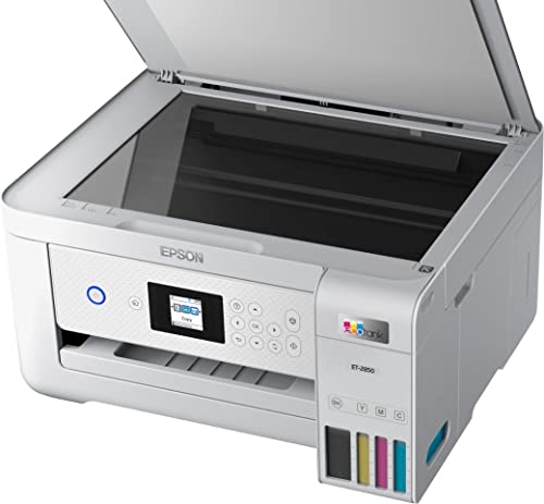 Epson EcoTank ET-2850 Wireless Color All-in-One Inkjet Printer, White - Print Scan Copy - 1.44" LCD Display, 10 ppm