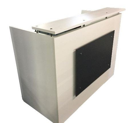 DFS Reception Desk Shell which fits a 15" Monitor - 48" W by 24" D by 44" H White and Slate Front