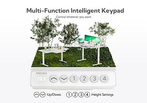 INNOVAR Glass Standing Desk with Drawers, 40×24 Inch Adjustable - Super White