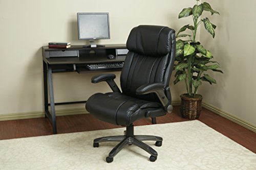 Office Star High Back Bonded Leather Executives Chair with Padded Flip Arms and Titanium Coated Accents, Black