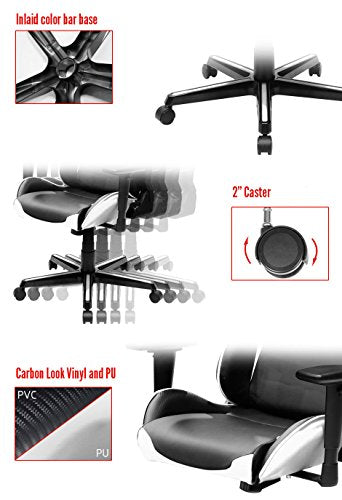 DXRacer FH00/NW Black White Racing Bucket Seat Office Chair Gaming Ergonomic with Lumbar Support