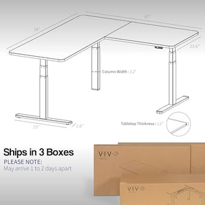 VIVO Electric Height Adjustable L-Shaped Corner Stand Up Desk, 67x60 inch, White Frame, Dark Gray Table Tops, Memory Controller | 3E Series