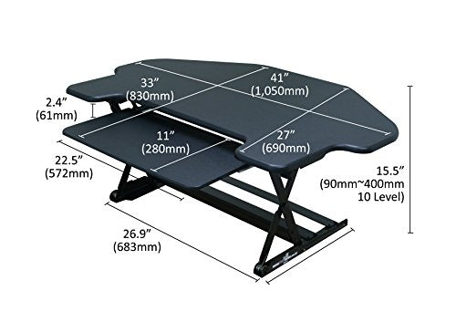 DTD - Height Adjustable Standing Desk Riser with Sliding Keyboard Tray, for Cubicles - Cube Corner, 41-inch, DTD-C-MBK-SK-AMZ