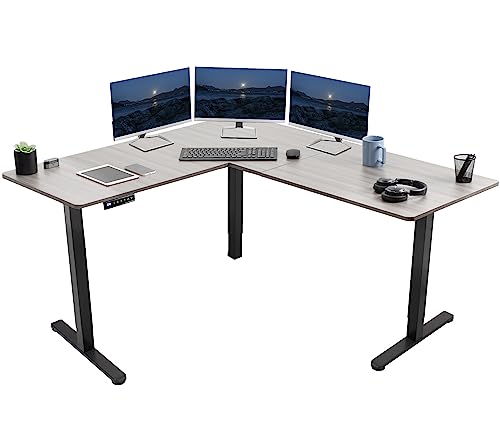 VIVO Electric Height Adjustable L-Shaped Corner Stand Up Desk, Gray Table Top, Black Frame - 3CT Series