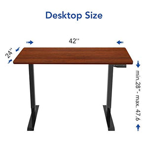 Flexispot Electric Standing Desk Small Adjustable Height 42 x 24 Inches Whole-Piece Desk Memory Controller (Black Frame + 42 in Mahogany Top)