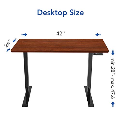 Flexispot Electric Standing Desk Small Adjustable Height 42 x 24 Inches Whole-Piece Desk Memory Controller (Black Frame + 42 in Mahogany Top)