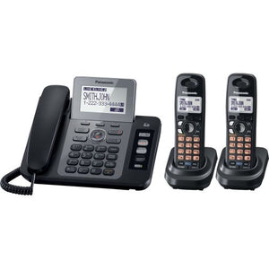 Panasonic KX-TG9472B DECT 6.0 2-Lines Phone with Digital Answering System and Contact Sync, Black, 2 Handsets