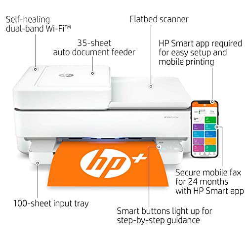 HP Envy 64 58e All-in-One Wireless Color Inkjet Printer, White - Print Copy Scan - 10 ppm, 4800 x 1200 dpi, Auto 2-Sided Printing, 35-Sheet ADF, Dual-Band WiFi, Instant Ink Ready, Cbmou Printer Cable