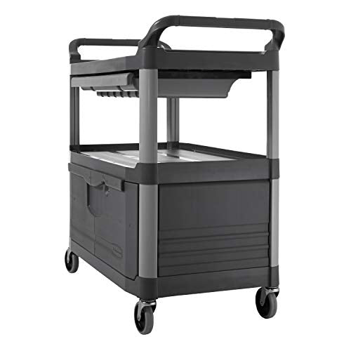 Rubbermaid Commercial Xtra Instrument and Rolling Utility Cart, Gray with Drawer and Cabinet - 300 lbs Capacity