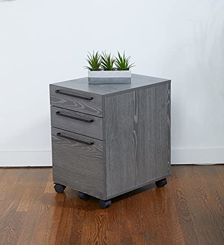 Unique Furniture Alaida 3-Drawer Mobile Vertical File Cabinet with Locking Caster, Full Extension Slides, Soft Close - Grey