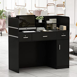 FUFU&GAGA Reception Desk with Counter, 3 Drawers & Storage Shelves, Private Panels - Black (47.3" W x 18.3" D x 43.3" H)