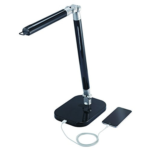 Black and Decker Office LED7BAR-BLK PureOptics Exalt Bar 5W Flicker-Free Natural Daylight LED Desk Lamp with USB Charging Port, 4 Dimming Levels (306 Lumens), 19" x 13.5" x 6", Black/Gray