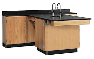 Diversified Woodcrafts Kinetic Perimeter Classroom 4 Student Workstation, Epoxy Resin Top, Solid Oak, Locking Doors, USA Made