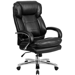 MFO 24/7 Intensive Use, Multi-Shift, Big & Tall 500 lb. Capacity Black Leather Executive Swivel Chair with Loop Arms