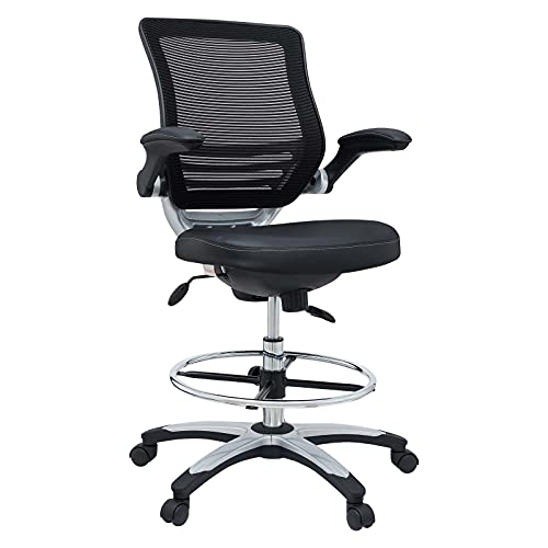 Modway Edge Drafting Chair - Reception Desk Chair - Flip-Up Arm Drafting Chair in Black