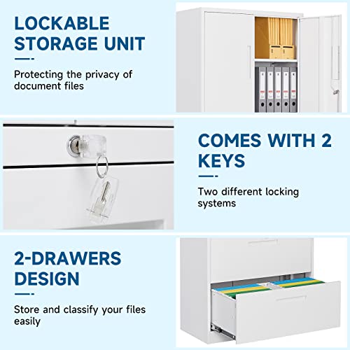 PEUKC 2-Drawer Metal File Cabinet with Lock, White - Legal/Letter/A4 Size